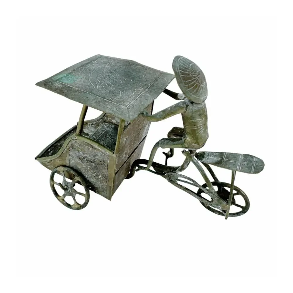 Brass Vietnamese Vintage Figurine Man on Rickshaw